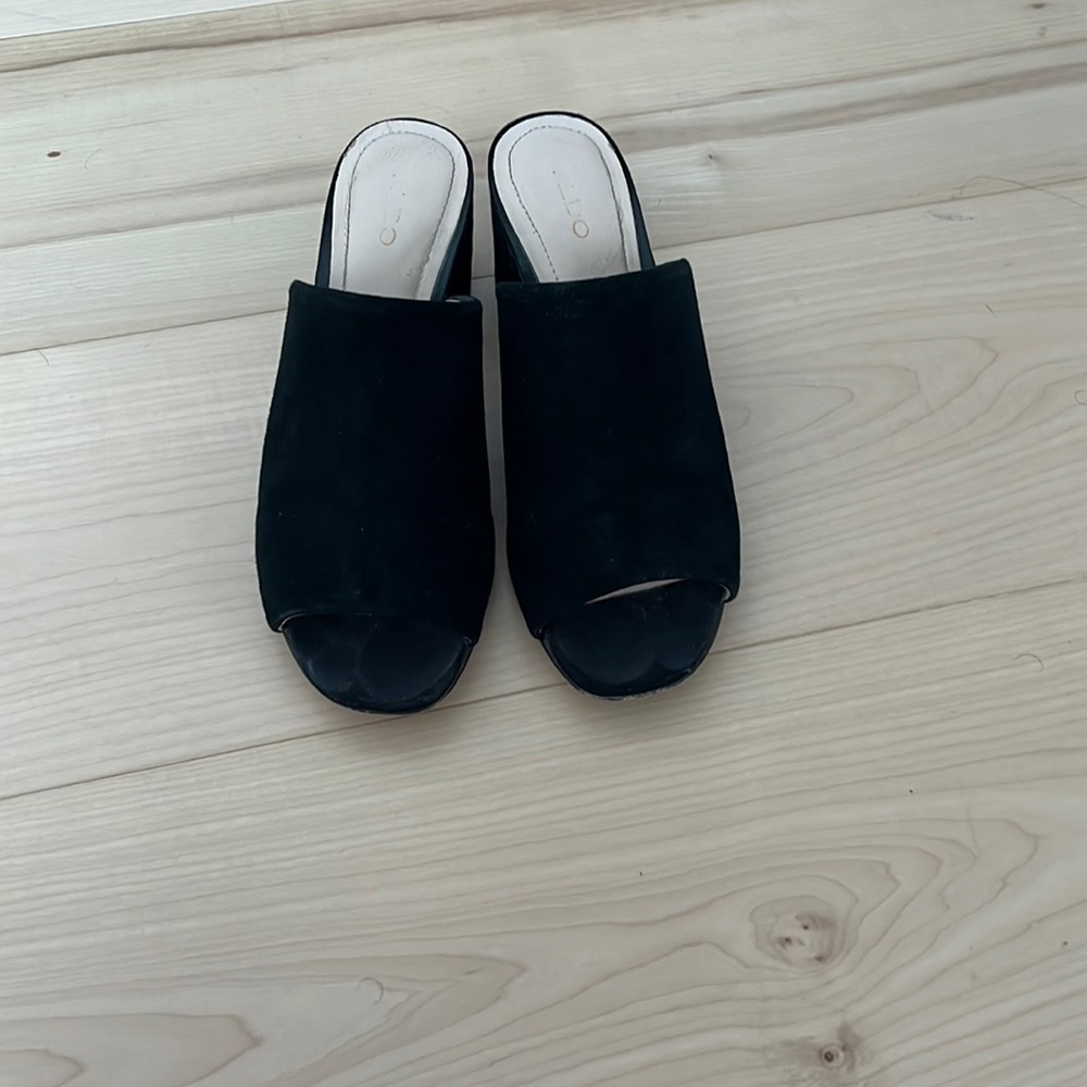 Aldo Black Suede Mules